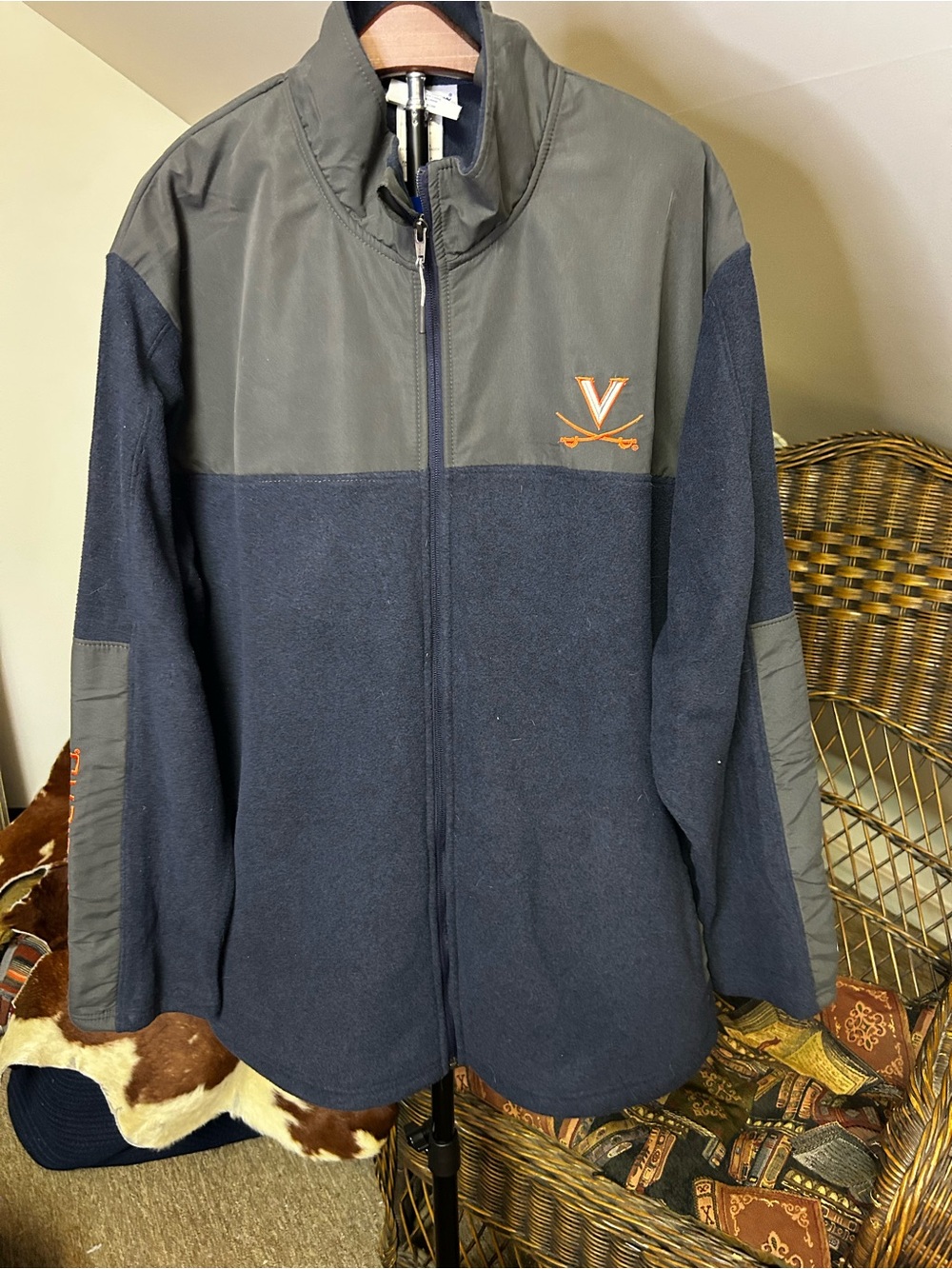 University of Virginia UVA Cavaliers Full Zip Fleece Jacket Gray Navy Blue Men’s